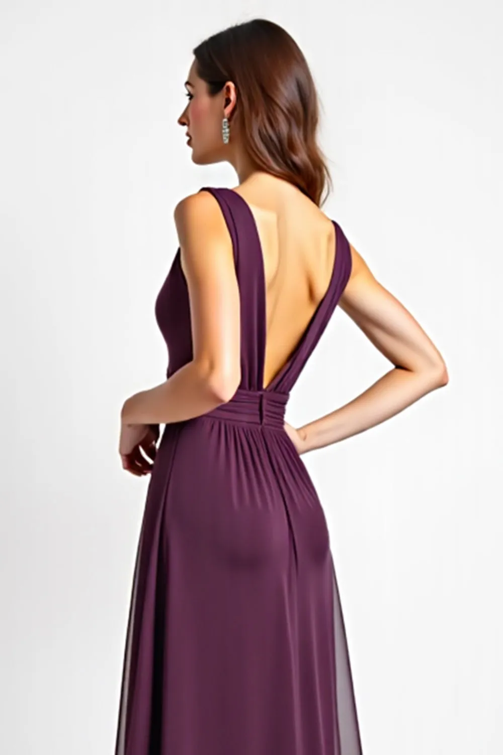 V-Neck Chiffon Long Purple Bridesmaid Dress With Slit sold by Zapaka product image thumbnail 4