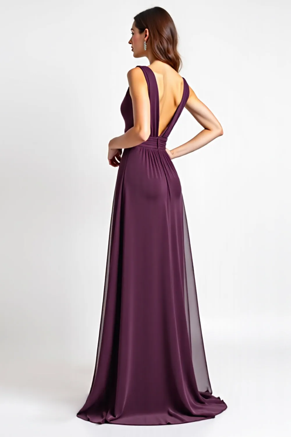 V-Neck Chiffon Long Purple Bridesmaid Dress With Slit sold by Zapaka product image thumbnail 2
