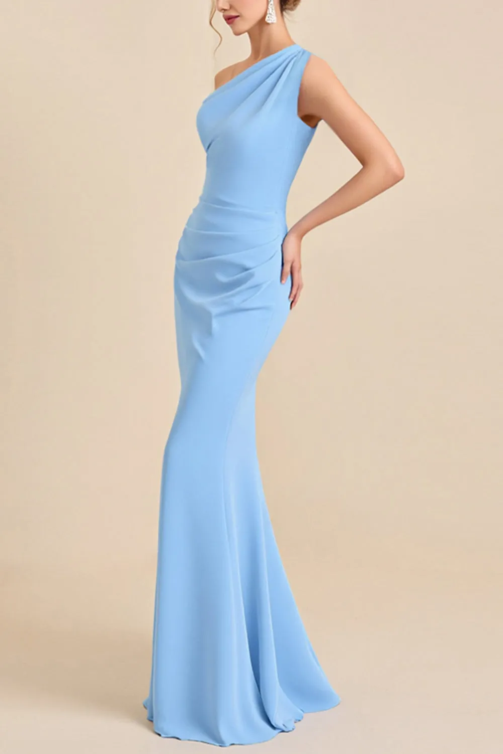 Sky Blue One Shoulder Mermaid Bridesmaid Dress sold by Zapaka