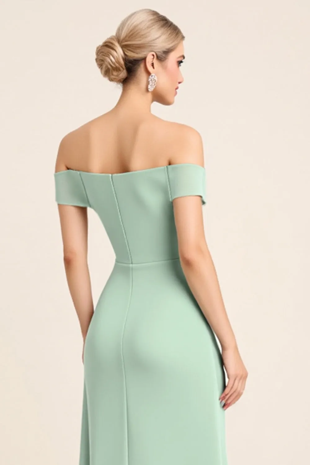 Mint Off The Shoulder Sheath Long Bridesmaid Dress sold by Zapaka product image thumbnail 5