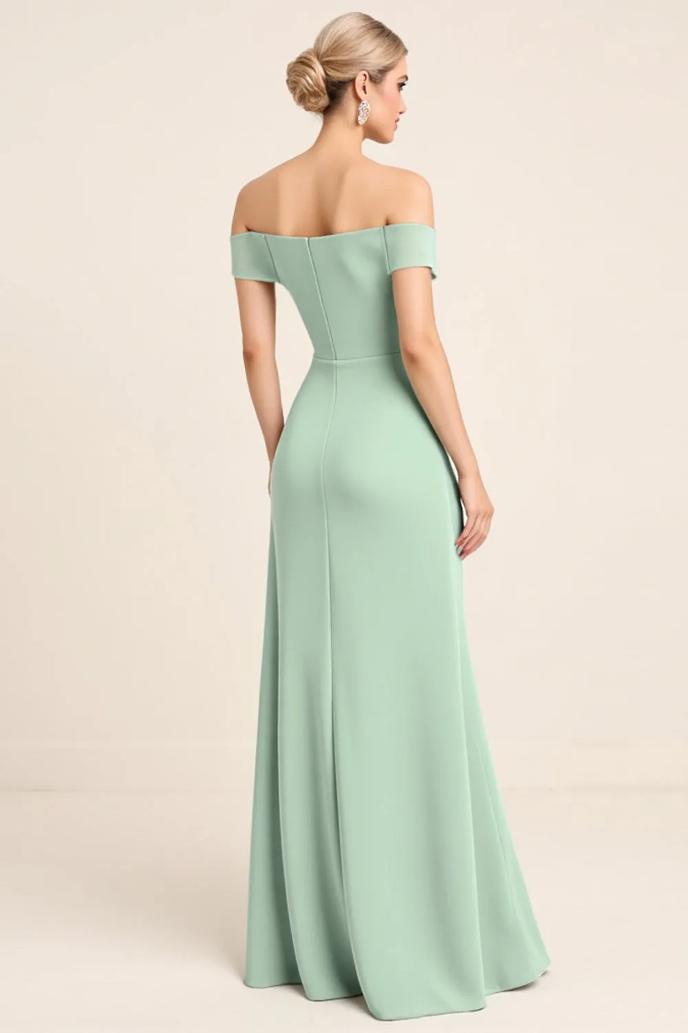 Mint Off The Shoulder Sheath Long Bridesmaid Dress sold by Zapaka product image thumbnail 2