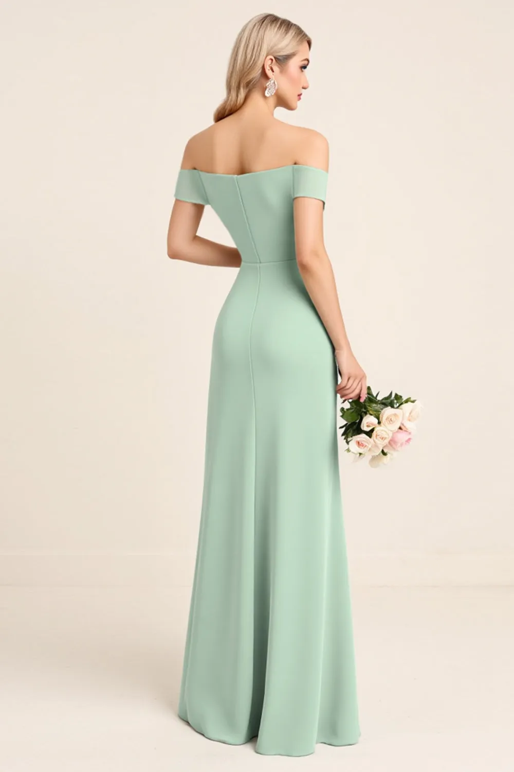 Mint Off The Shoulder Sheath Long Bridesmaid Dress sold by Zapaka product image thumbnail 3