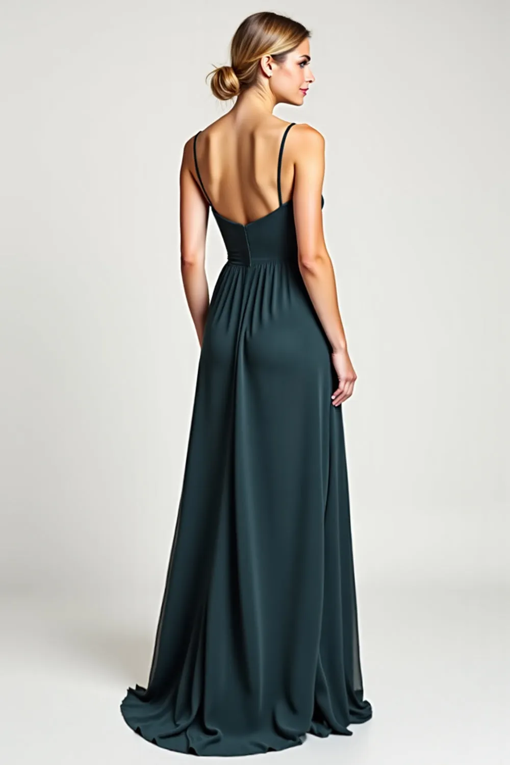 Peacock Chiffon Spaghetti Straps A Line Bridesmaid Dress with Slit sold by Zapaka product image thumbnail 2