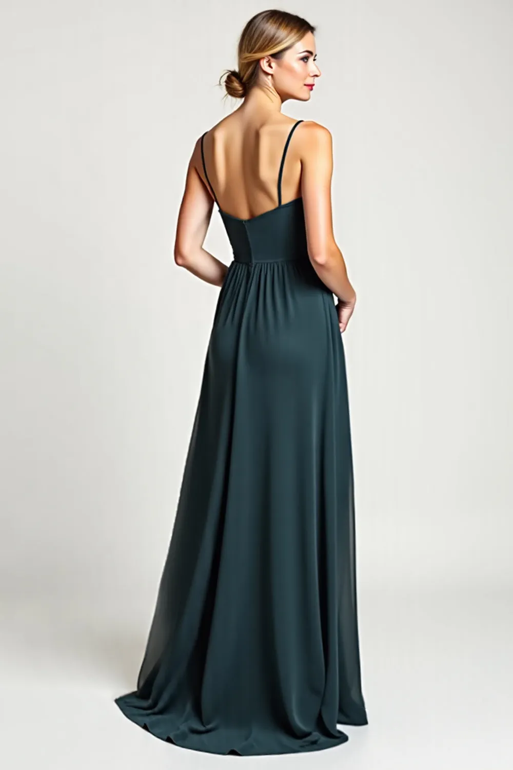 Peacock Chiffon Spaghetti Straps A Line Bridesmaid Dress with Slit sold by Zapaka product image thumbnail 3