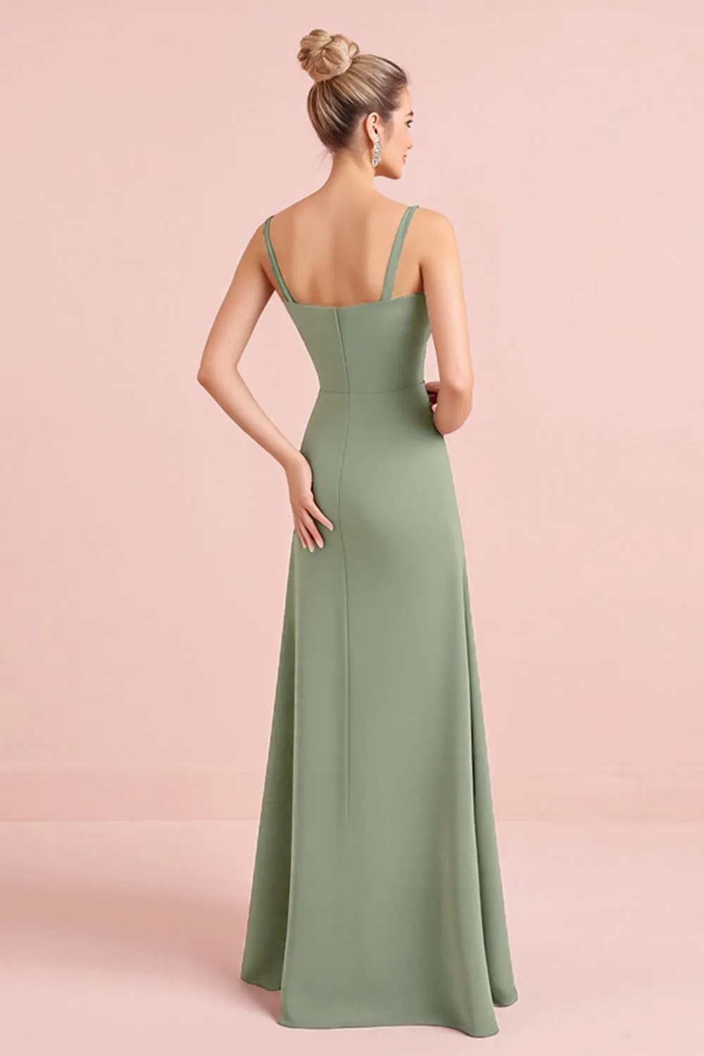 Eucalyptus Spaghetti Straps Stretch Satin Sheath Bridesmaid Dress sold by Zapaka product image thumbnail 2