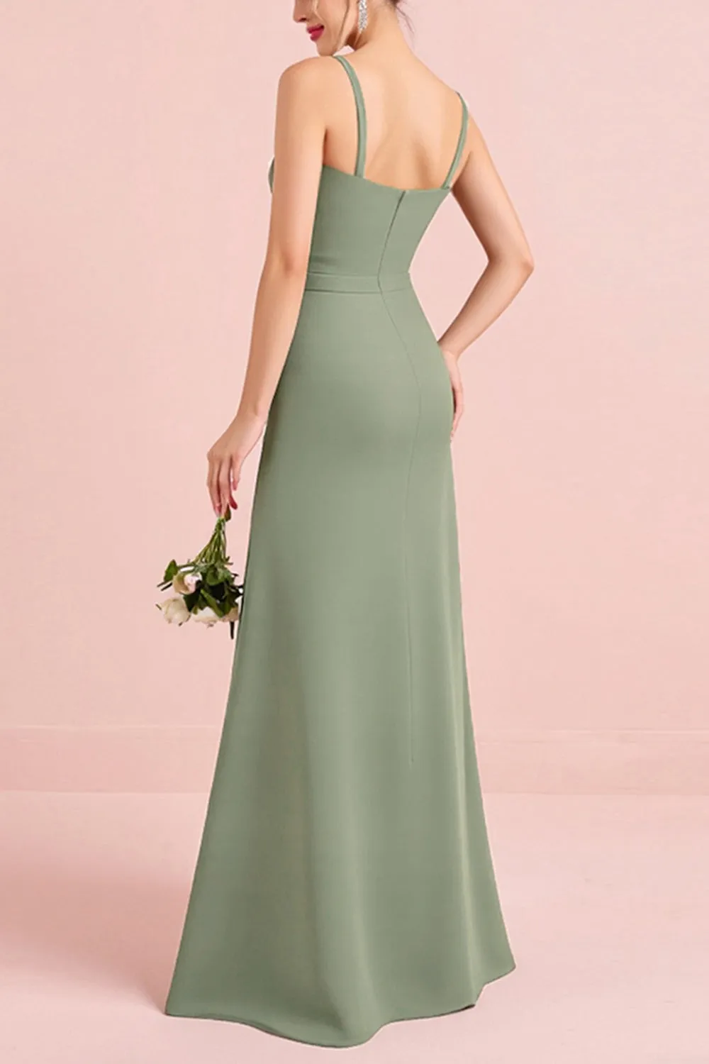 Eucalyptus Spaghetti Straps Stretch Satin Sheath Bridesmaid Dress sold by Zapaka product image thumbnail 3