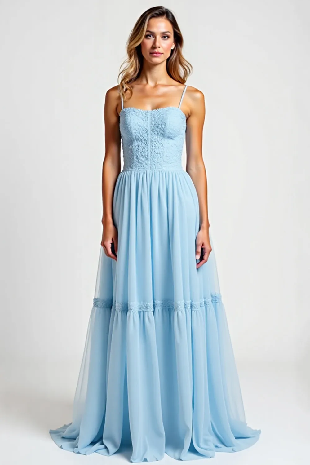 Lace A Line Sky Blue Bridesmaid Dress sold by Zapaka