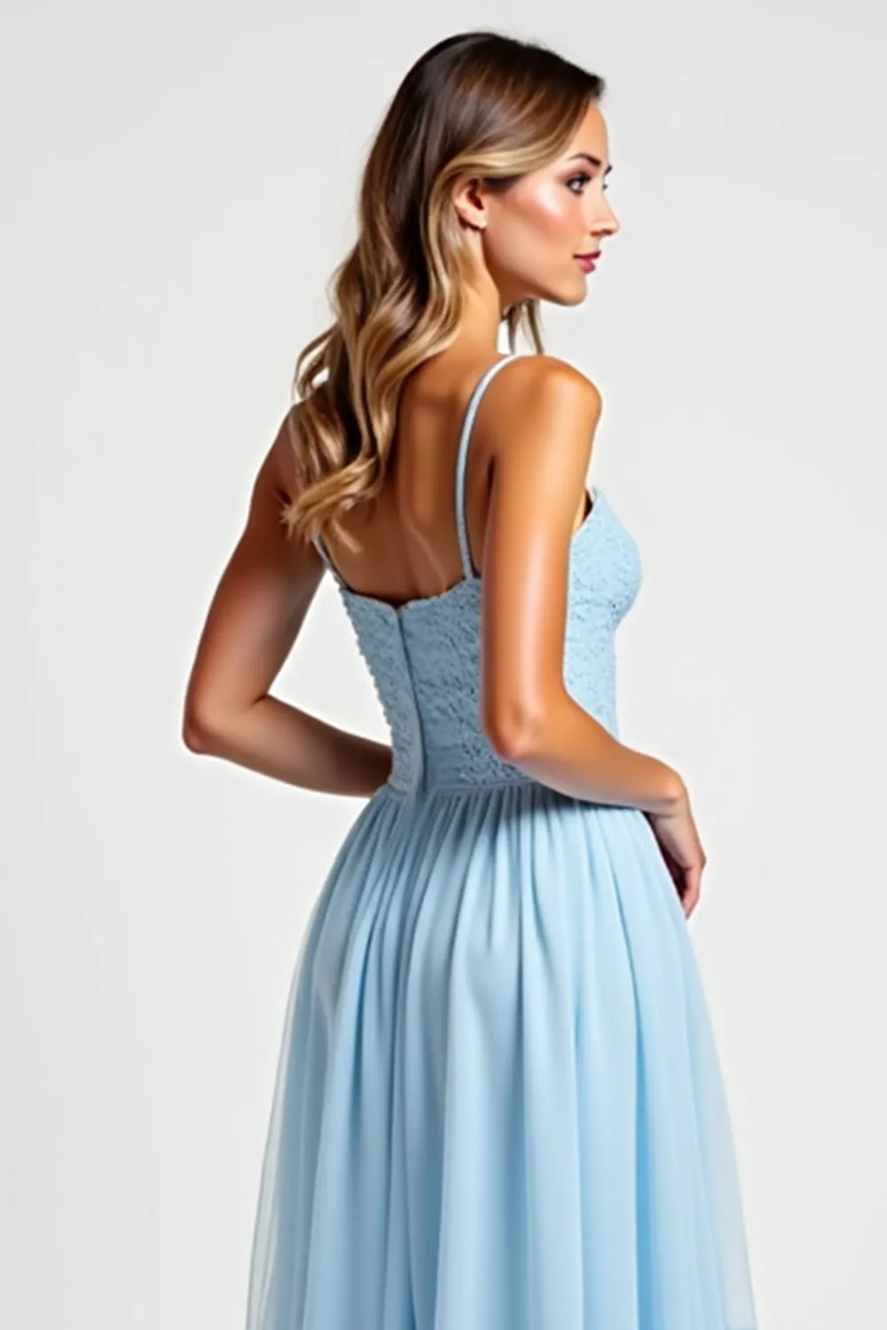 Lace A Line Sky Blue Bridesmaid Dress sold by Zapaka product image thumbnail 5