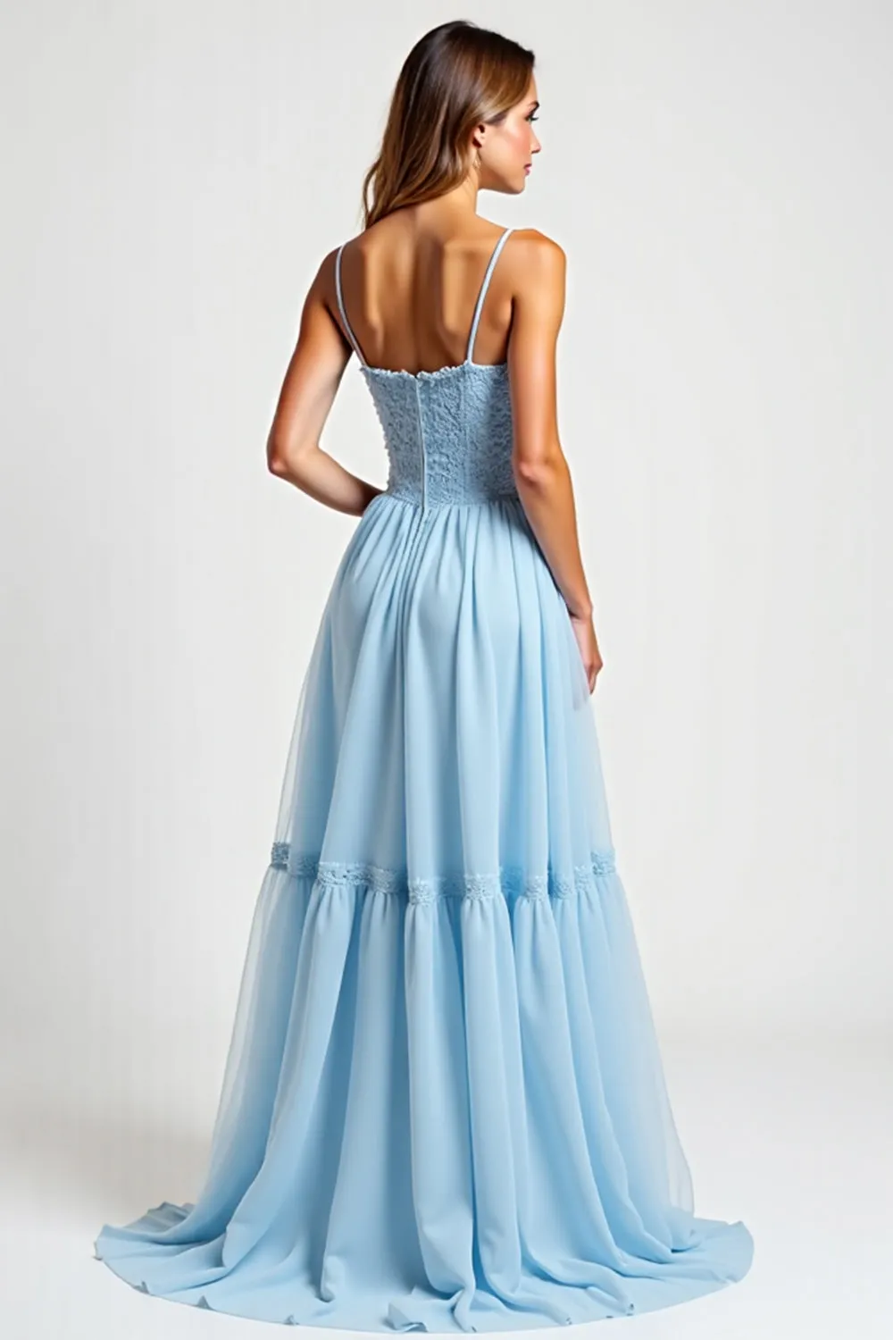Lace A Line Sky Blue Bridesmaid Dress sold by Zapaka product image thumbnail 2