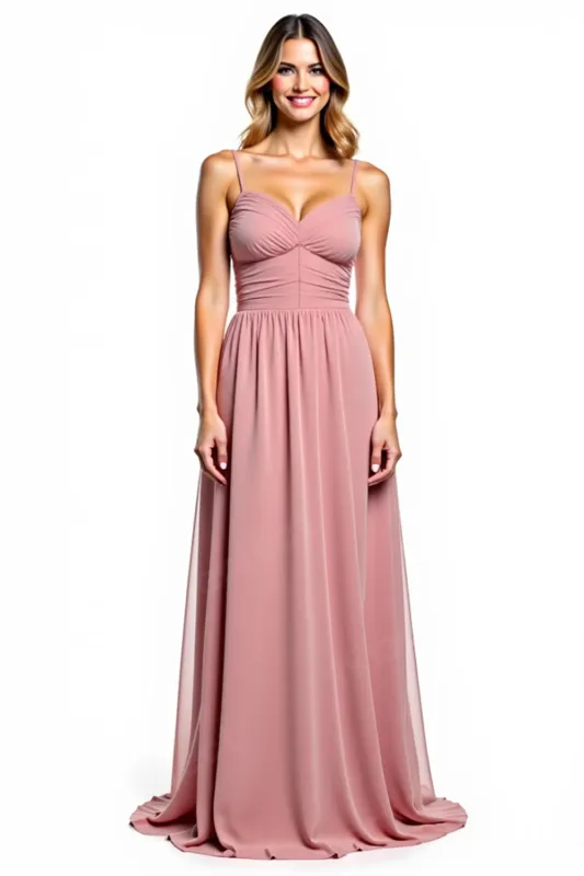 Dusty Rose A Line Chiffon Long Bridesmaid Dress sold by Zapaka