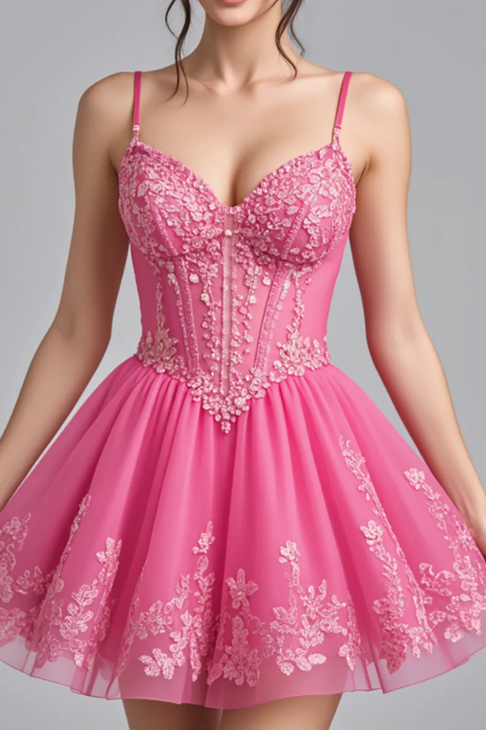 Sparkly Pink Spaghetti Straps Short Prom Dress With Sequins sold by Zapaka product image thumbnail 2