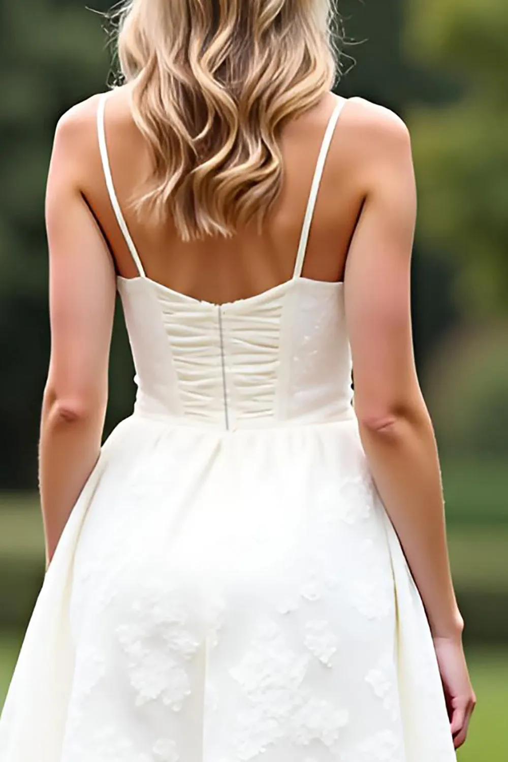 A Line White Spaghetti Straps Lace Short Graduation Dress sold by Zapaka product image thumbnail 4