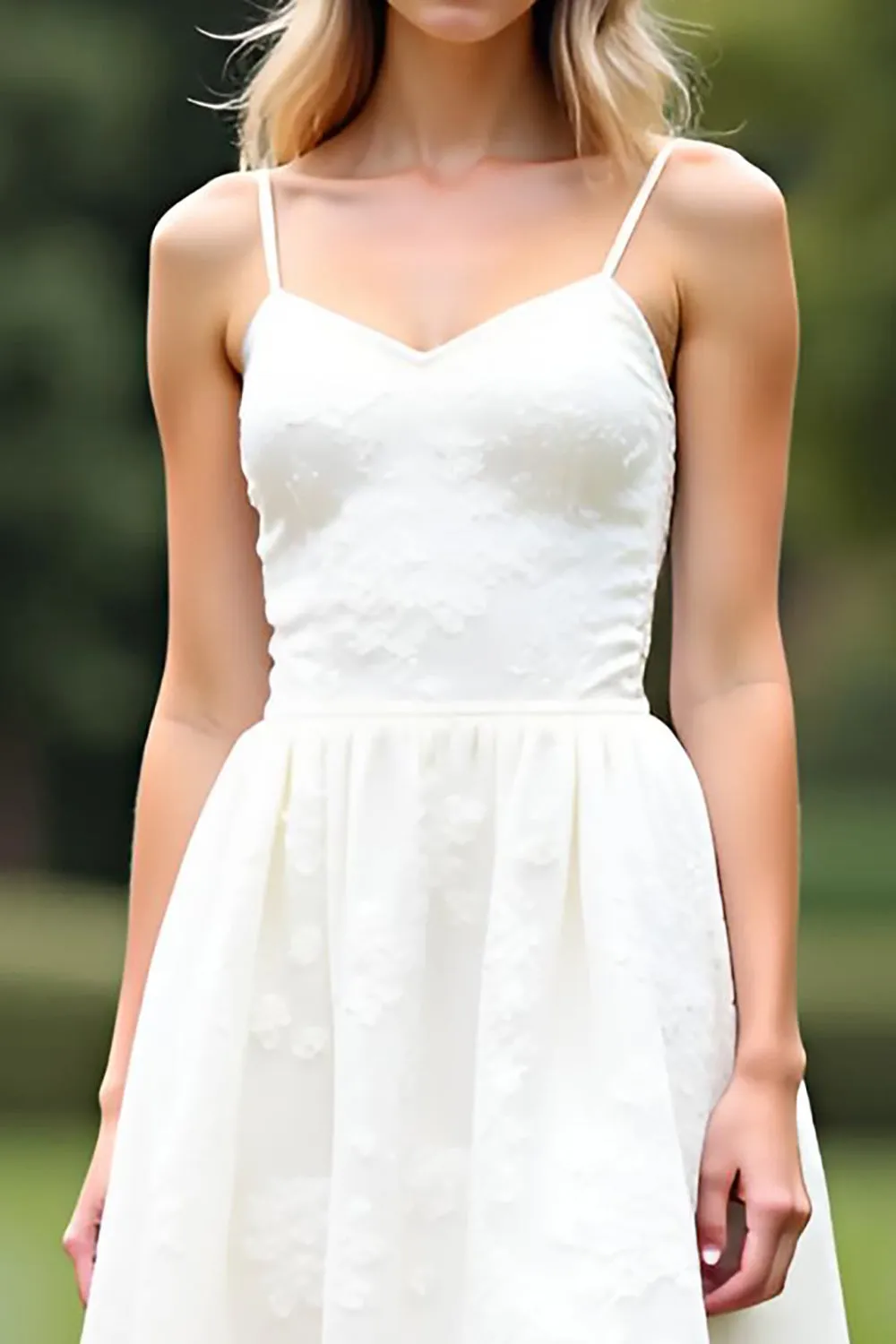 A Line White Spaghetti Straps Lace Short Graduation Dress sold by Zapaka product image thumbnail 3