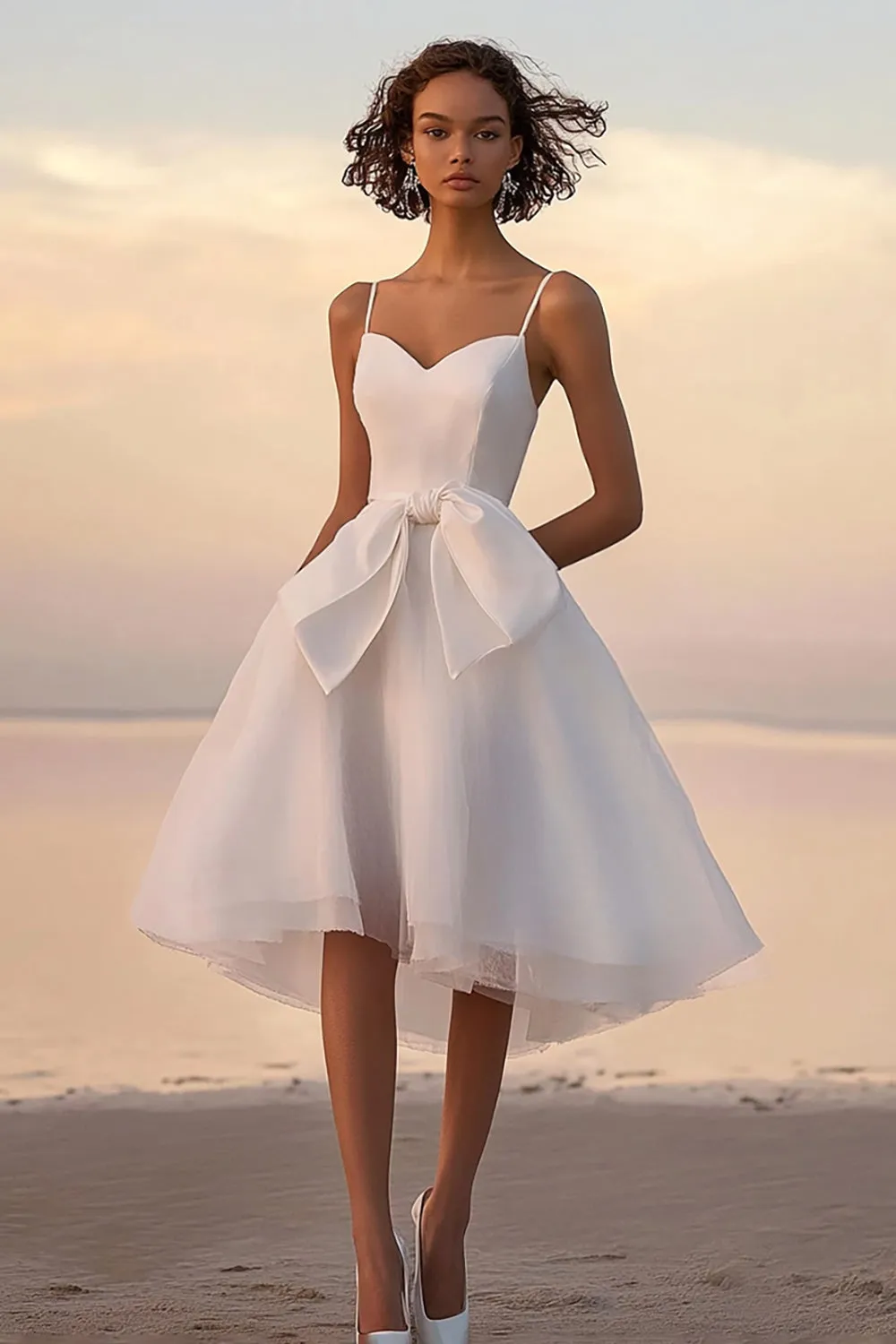 A Line Satin White Graduation Dress With Bows sold by Zapaka