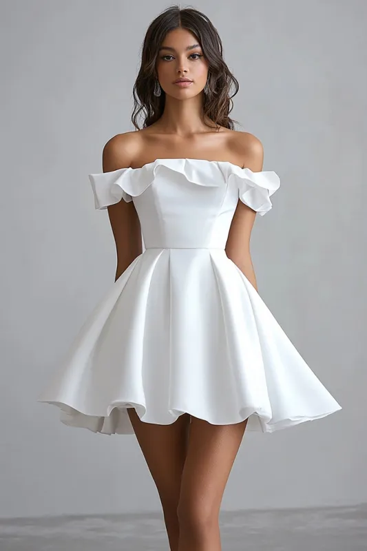 Off The Shoulder A Line Mini White Graduation Dress sold by Zapaka