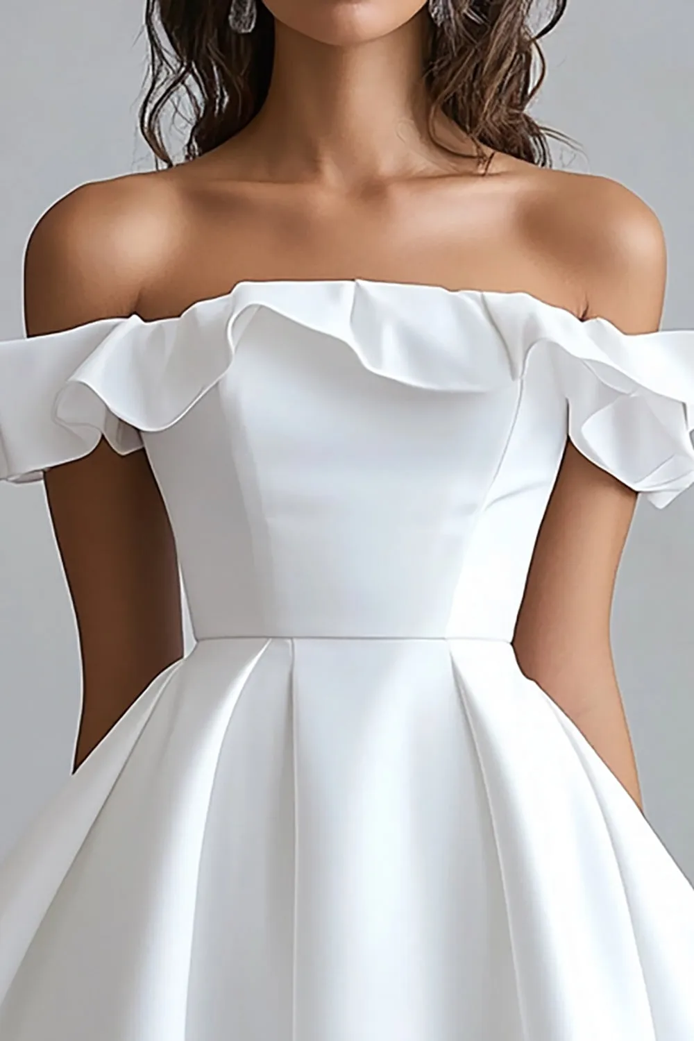 Off The Shoulder A Line Mini White Graduation Dress sold by Zapaka product image thumbnail 2