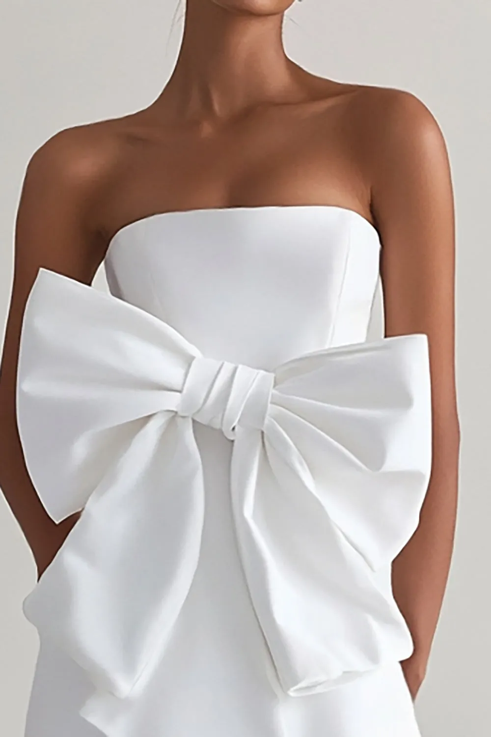 White A Line Ruffle Strapless Graduation Dress With Bow sold by Zapaka product image thumbnail 2