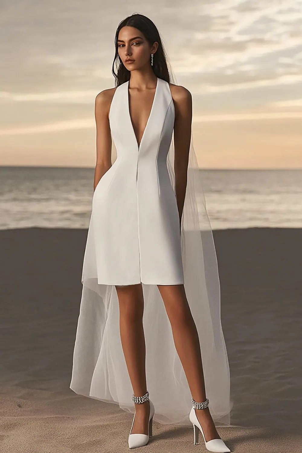 Sheath V-Neck Mini White Graduation Dress sold by Zapaka