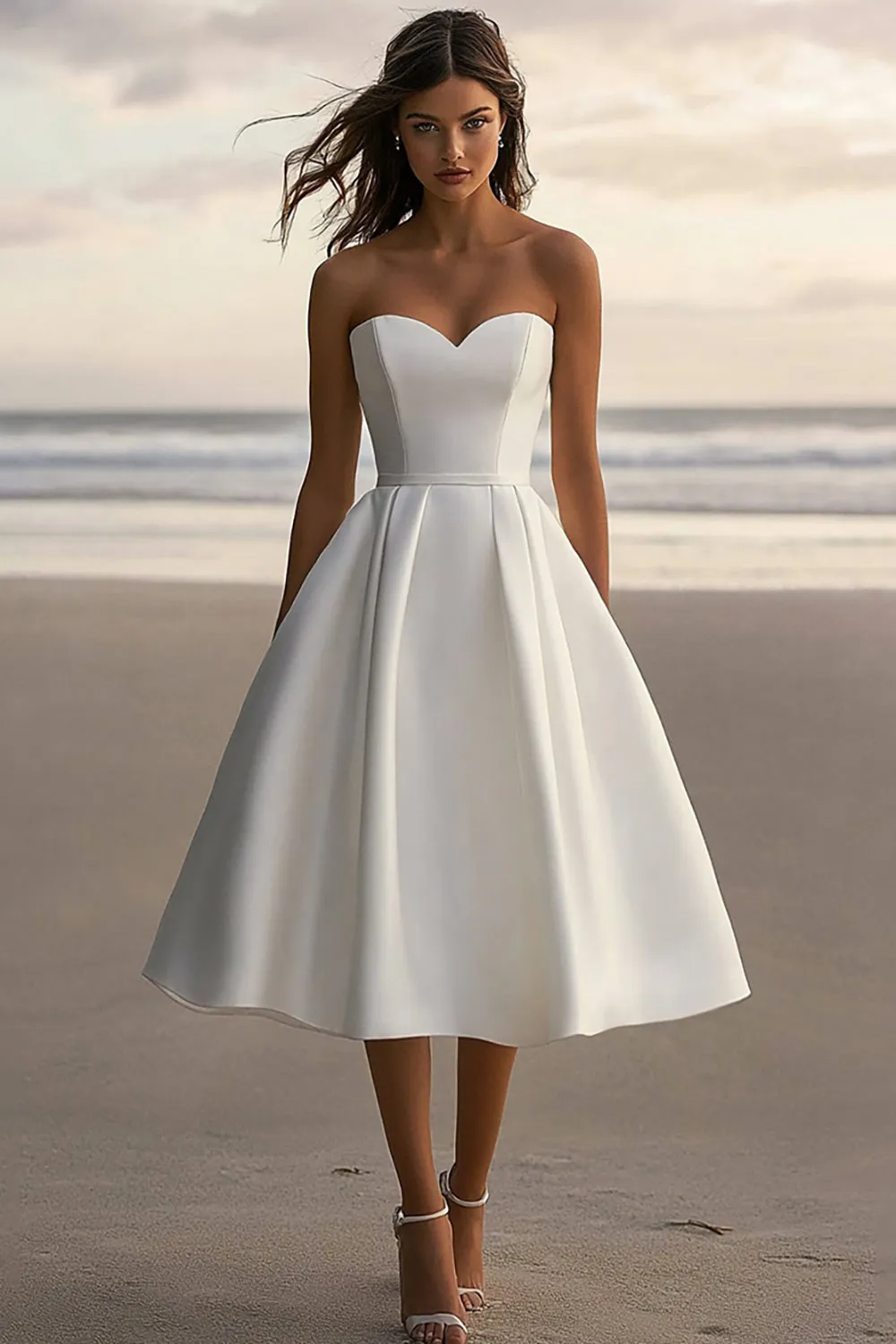 Sweetheart A Line Satin White Graduation Dress sold by Zapaka