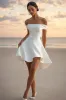 White Off The Shoulder Satin Graduation Dress sold by Zapaka
