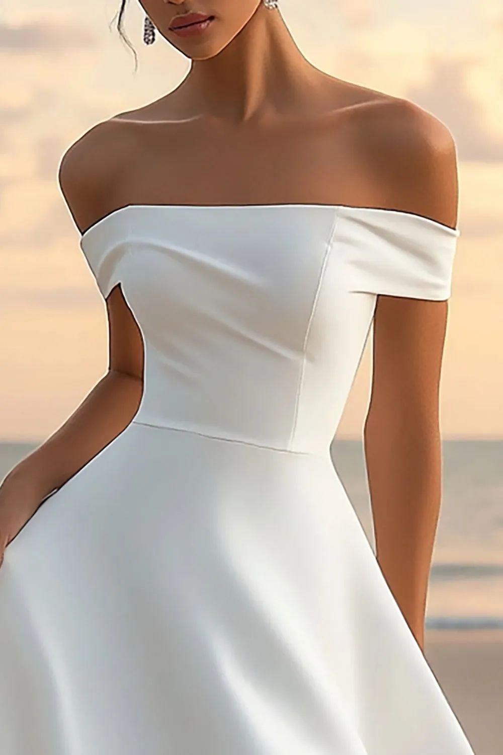 White Off The Shoulder Satin Graduation Dress sold by Zapaka product image thumbnail 2