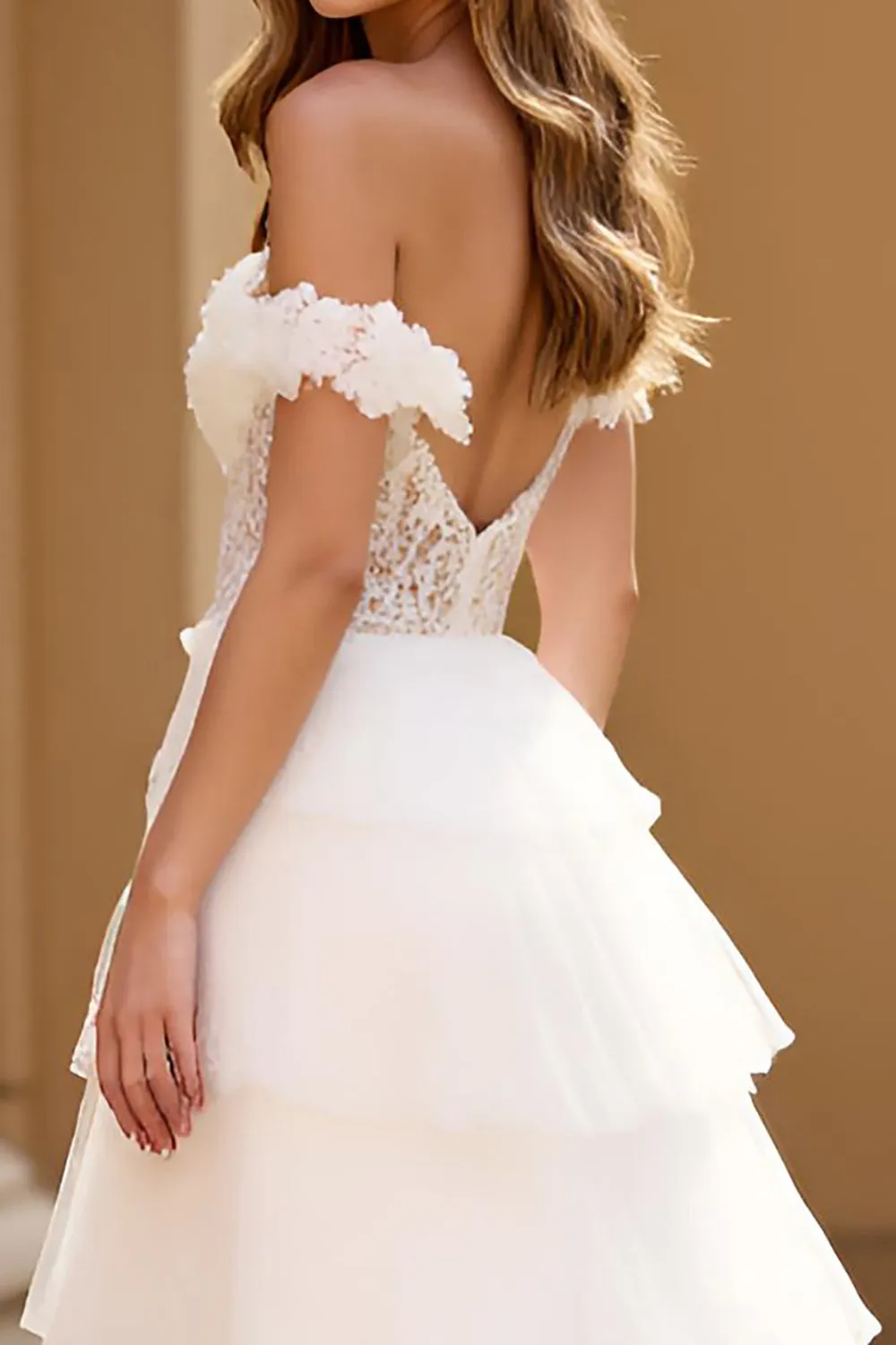White Off the Shoulder Tiered Long Prom Dress with Slit sold by Zapaka product image thumbnail 4