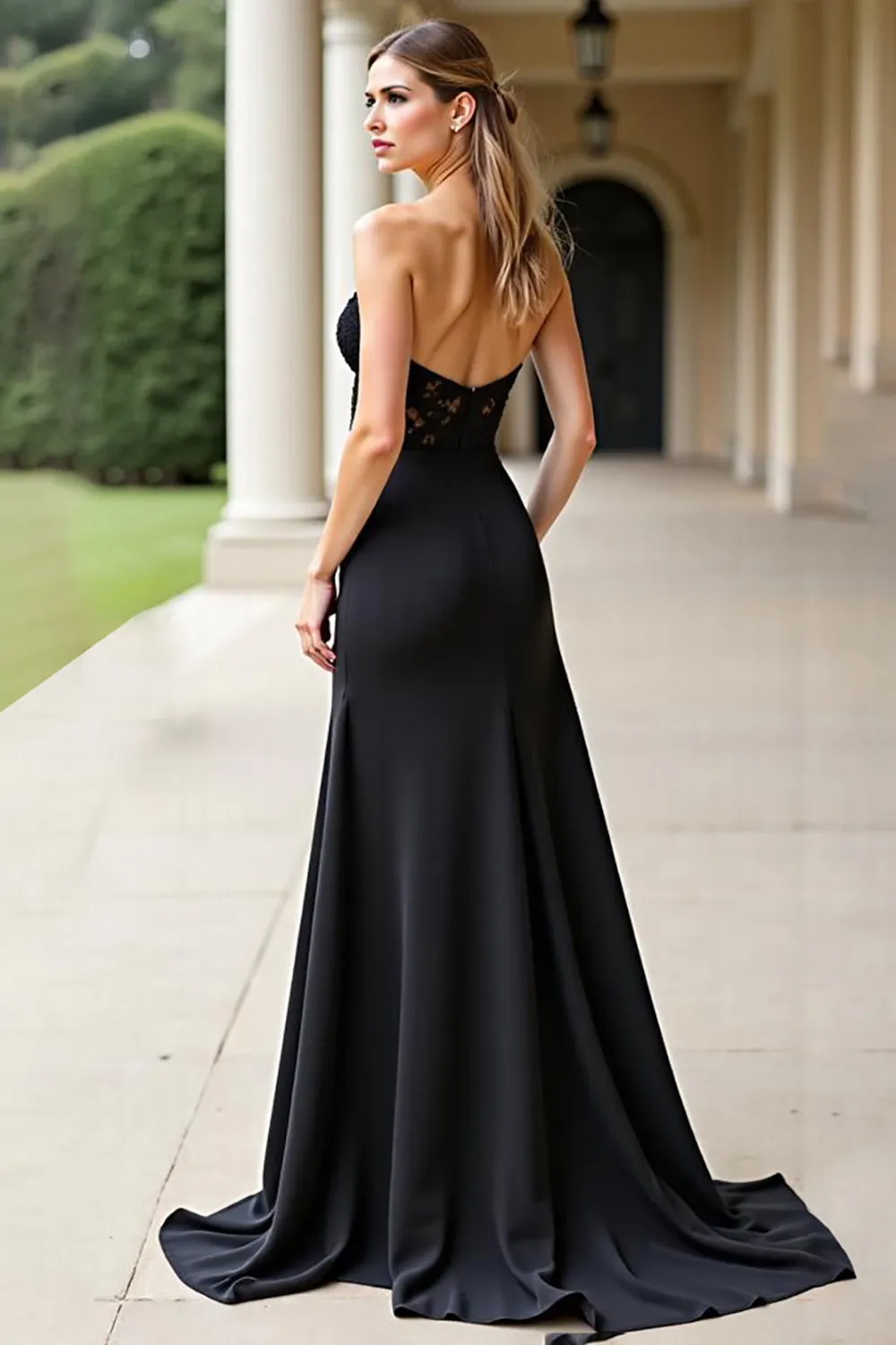 Black Lace Satin A Line Strapless Prom Dress sold by Zapaka product image thumbnail 2