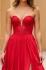 Red A Line Lace Sweetheart Long Prom Dress with Slit sold by Zapaka