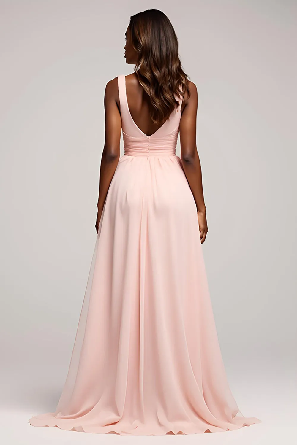 Pink Organza Pleated A Line Spaghetti Straps Prom Dress with Slit sold by Zapaka product image thumbnail 2