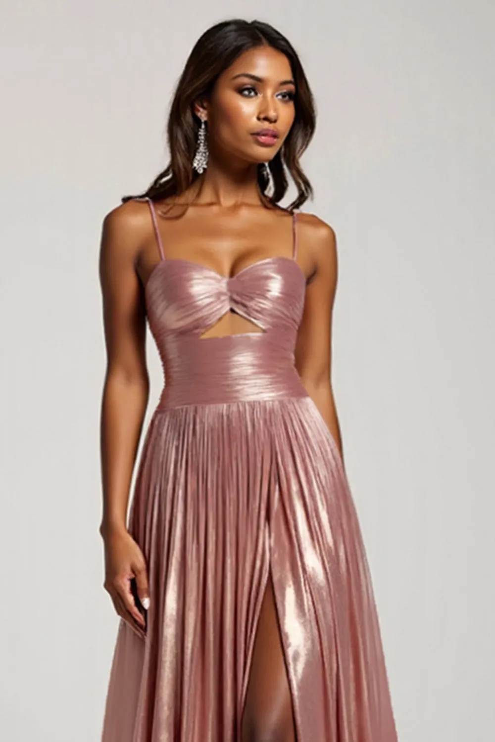 Glitter Dusty Rose A Line Cut Out Spaghetti Straps Prom Dress sold by Zapaka product image thumbnail 3