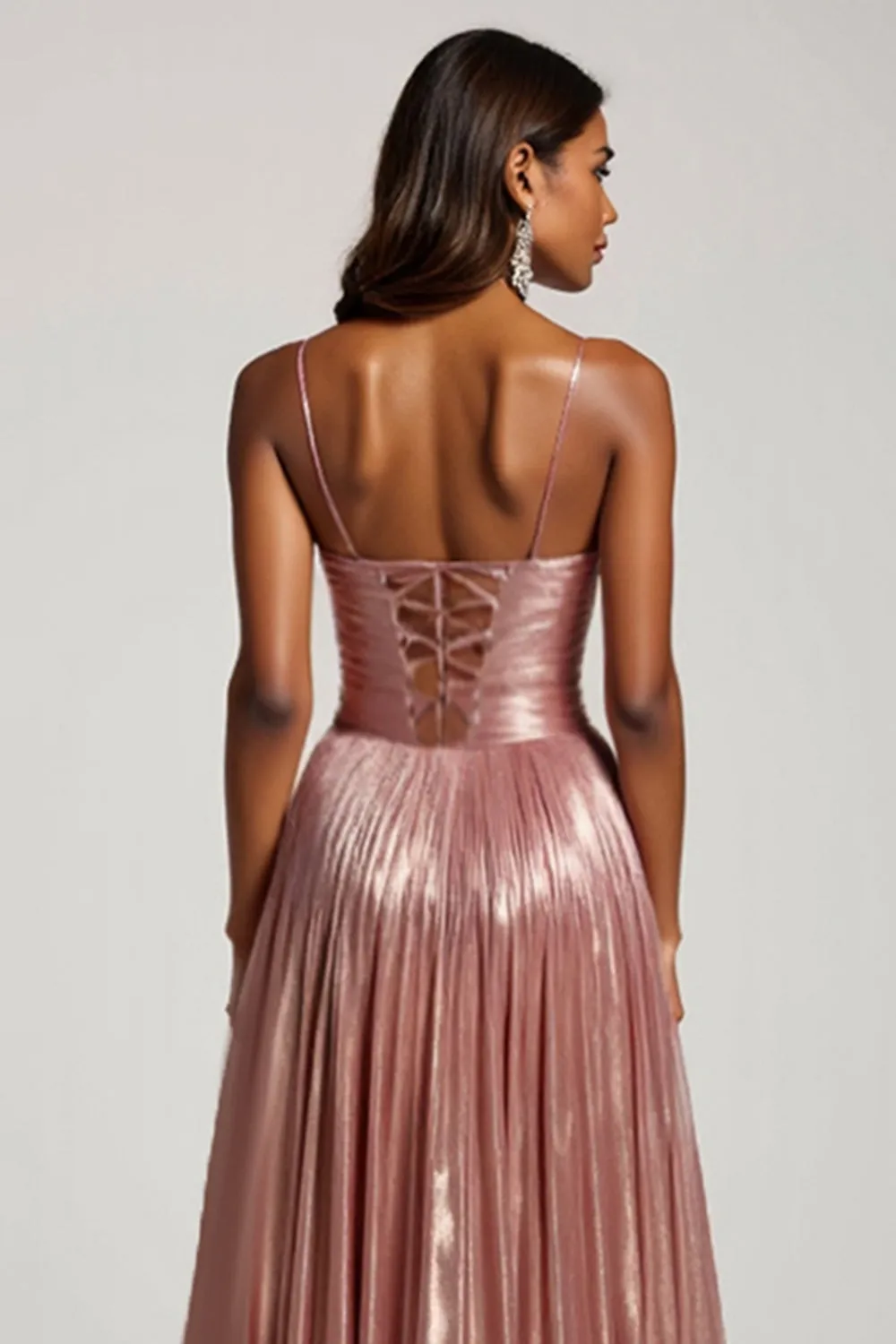 Glitter Dusty Rose A Line Cut Out Spaghetti Straps Prom Dress sold by Zapaka product image thumbnail 4