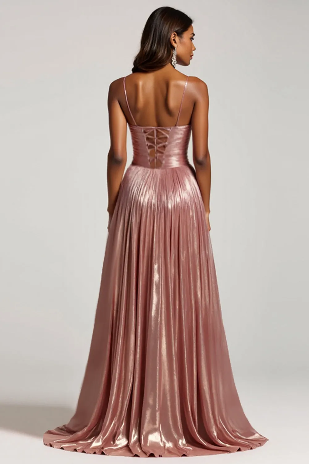 Glitter Dusty Rose A Line Cut Out Spaghetti Straps Prom Dress sold by Zapaka product image thumbnail 2