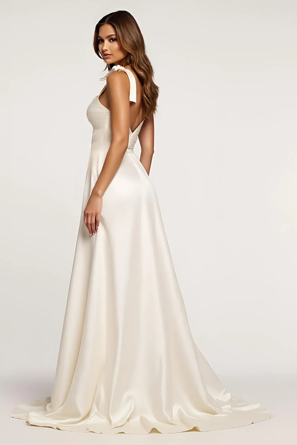 A Line White Spaghetti Straps Satin Formal Dress with Slit sold by Zapaka product image thumbnail 2