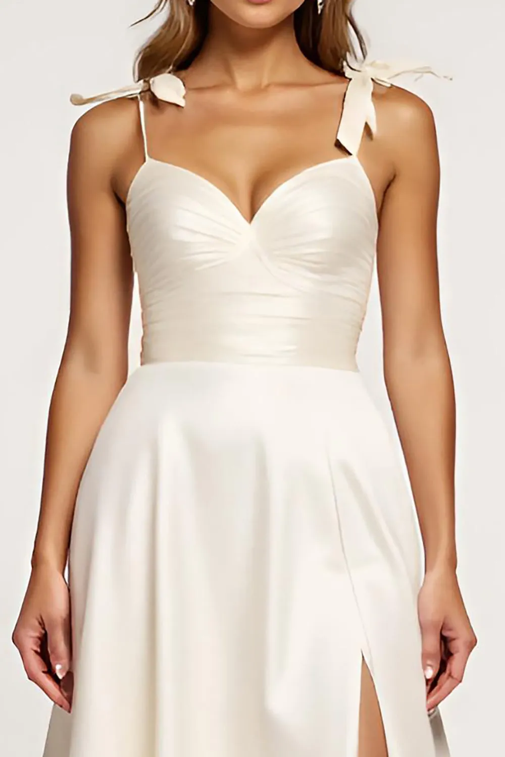 A Line White Spaghetti Straps Satin Formal Dress with Slit sold by Zapaka product image thumbnail 3