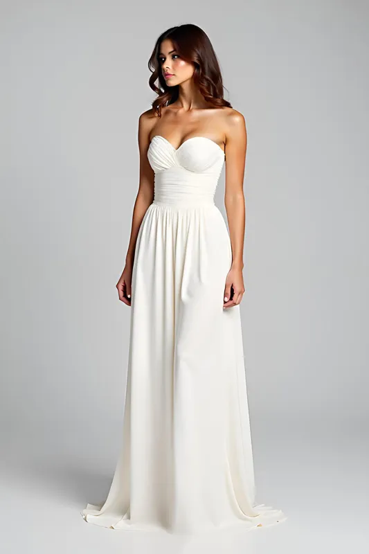 Sheath White Strapless Ruched Long Formal Dress sold by Zapaka