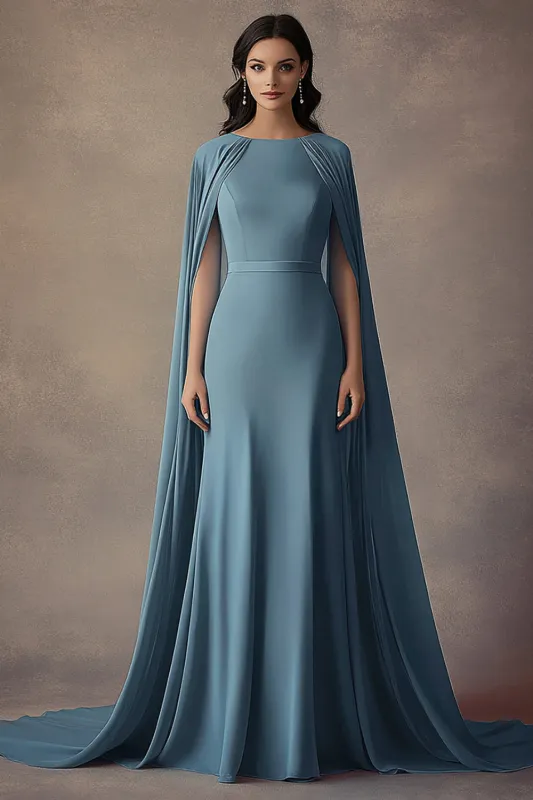 Chiffon Grey Blue Boat Neck Sheath Long Formal Dress sold by Zapaka