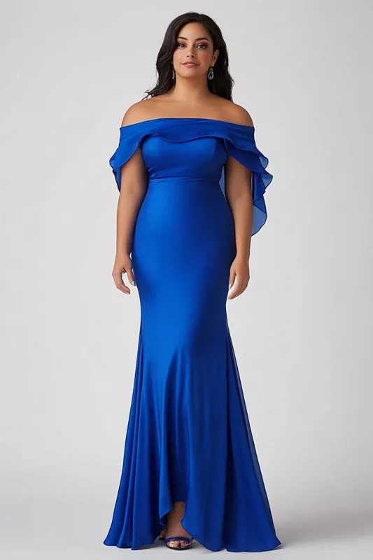 Mermaid Royal Blue Off The Shoulder Plus Long Formal Dress sold by Zapaka