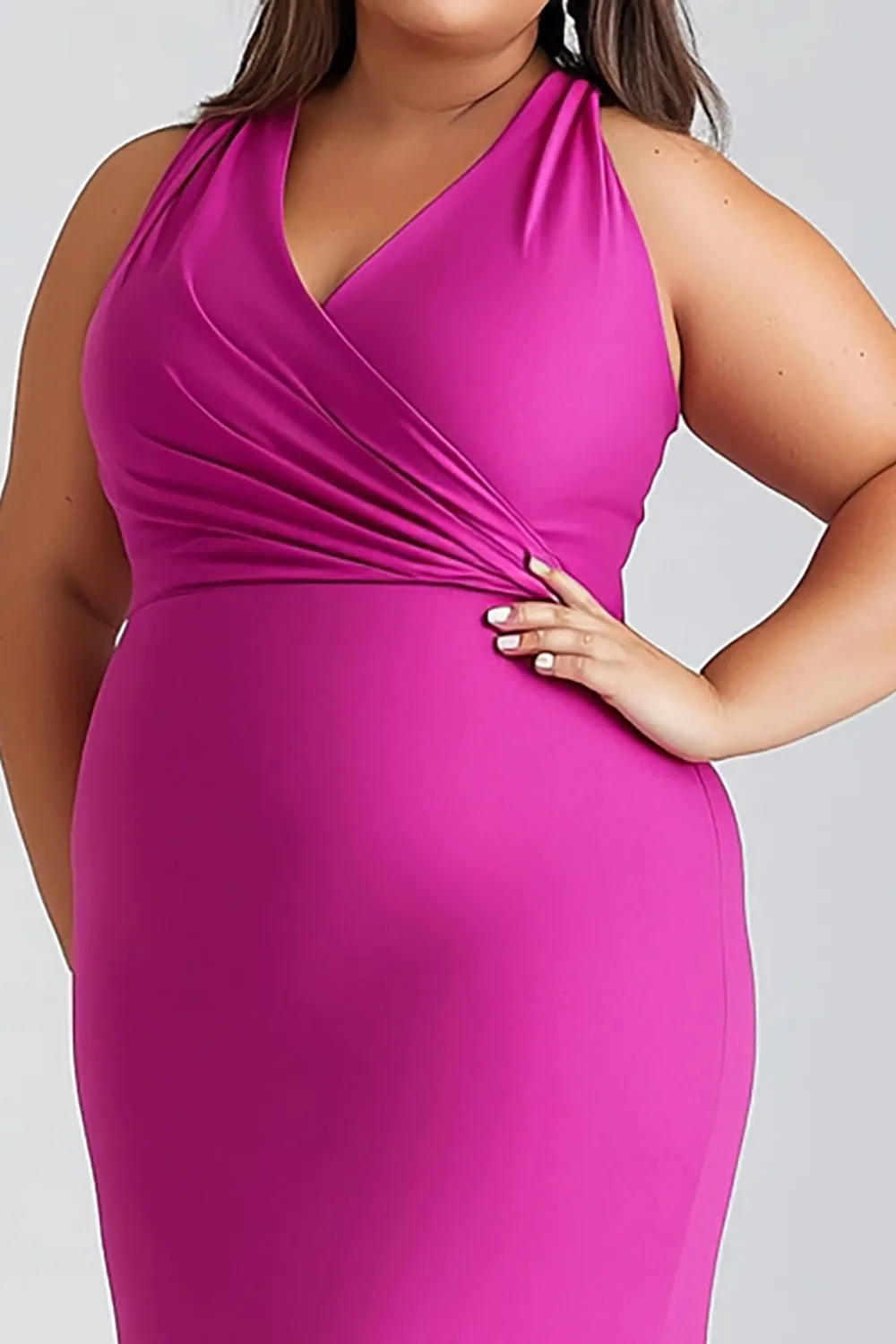 Mermaid Fuchsia Halter Pleated Plus Long Formal Dress sold by Zapaka product image thumbnail 2