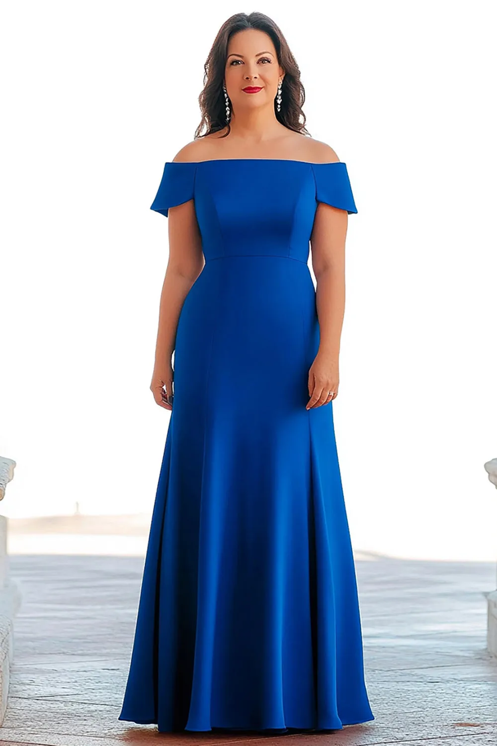 Royal Blue Mermaid Off the Shoulder Satin Long Mother of the Bride Dress sold by Zapaka