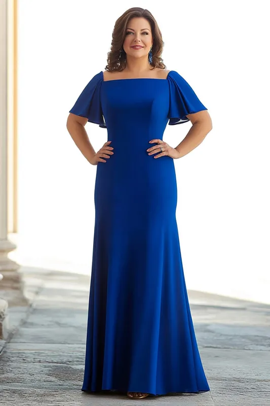 Royal Blue Sheath Ruffle Sleeves Long Mother of the Bride Dress sold by Zapaka