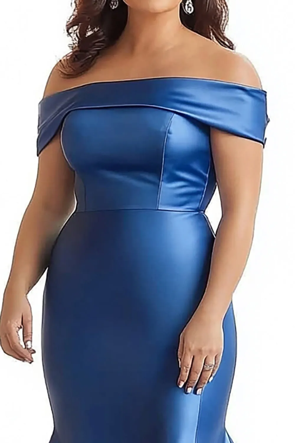 Royal Blue Mermaid Off the Shoulder Satin Long Mother of the Bride Dress sold by Zapaka product image thumbnail 2
