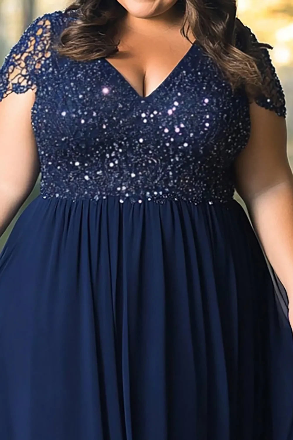 Sparkly Navy A Line Plus Size Mother of the Bride Dress With Sequins sold by Zapaka product image thumbnail 2