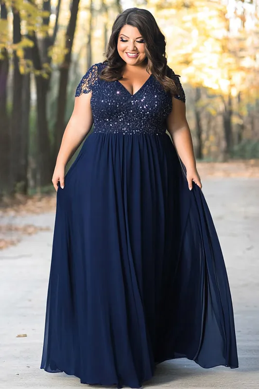 Sparkly Navy A Line Plus Size Mother of the Bride Dress With Sequins sold by Zapaka