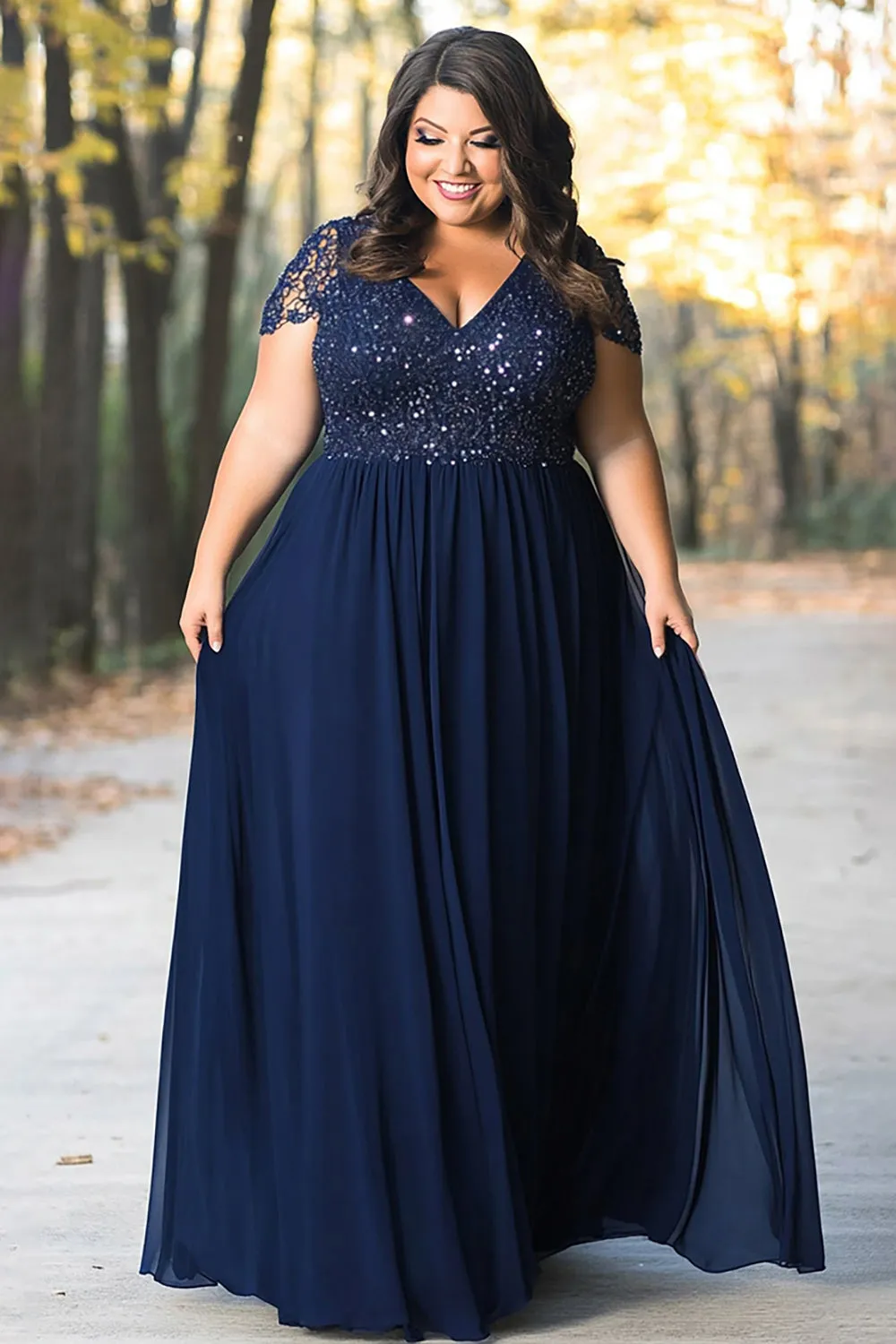 Sparkly Navy A Line Plus Size Mother of the Bride Dress With Sequins sold by Zapaka