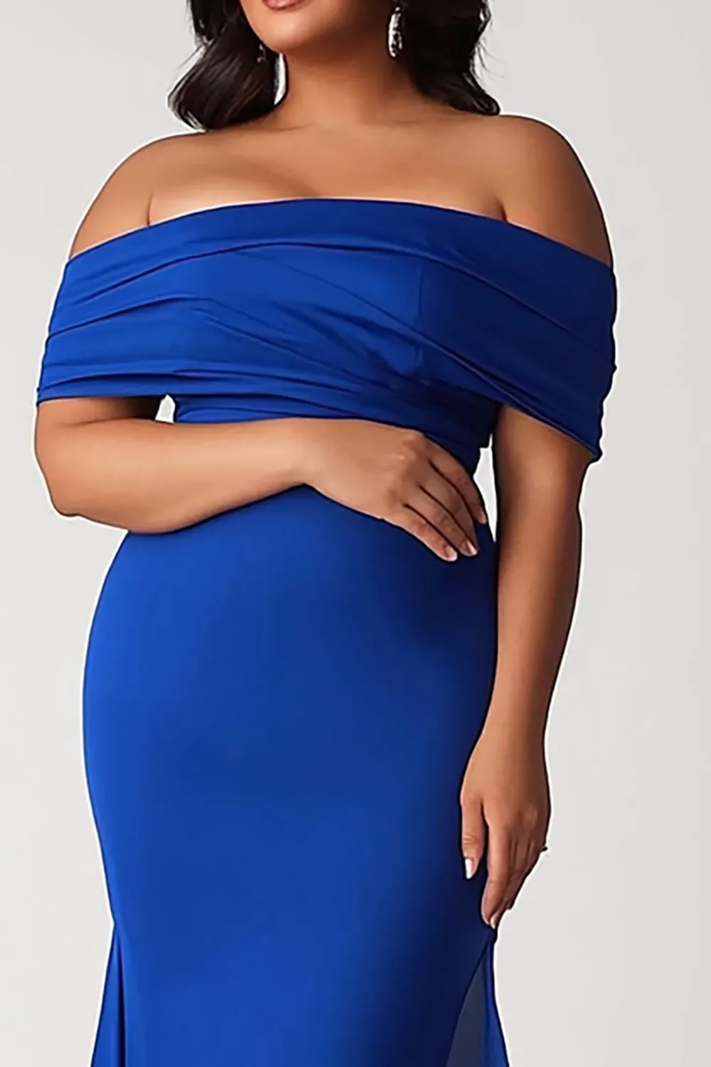 Royal Blue Mermaid Ruched Chiffon Plus Size Long Mother of the Bride Dress sold by Zapaka product image thumbnail 2