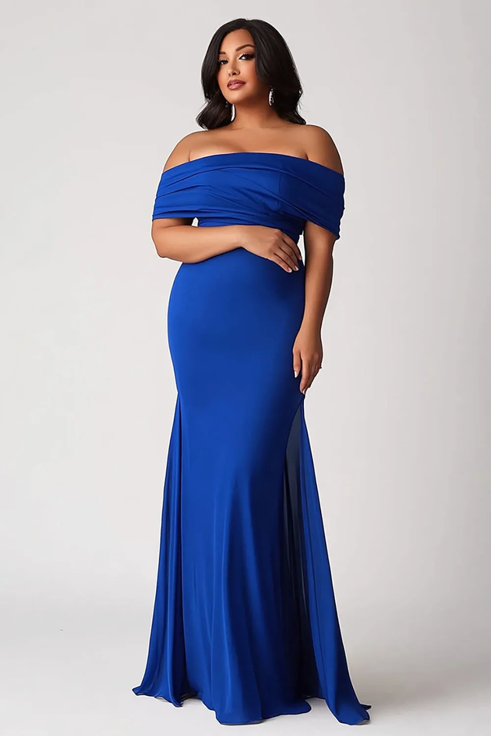 Royal Blue Mermaid Ruched Chiffon Plus Size Long Mother of the Bride Dress sold by Zapaka