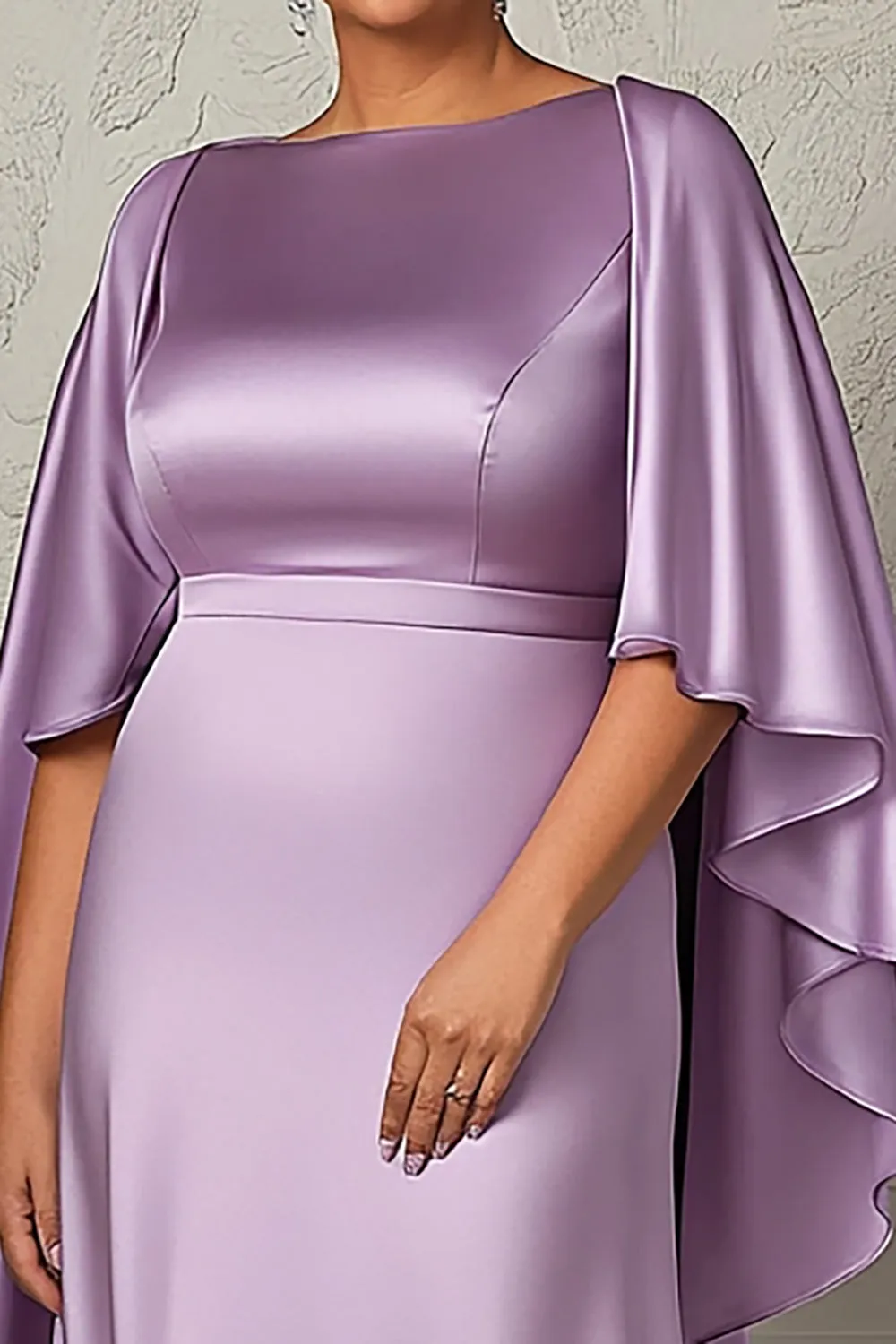 Lilac Sheath Ruffle Sleeves Plus Size Satin Mother of the Bride Dress sold by Zapaka product image thumbnail 2