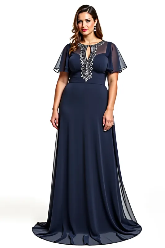 Navy Round Neck Sheath Cut Out Mother Of Bride Dress sold by Zapaka