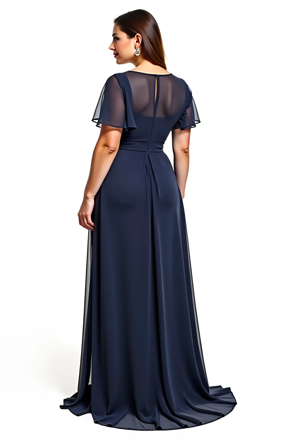 Navy Round Neck Sheath Cut Out Mother Of Bride Dress sold by Zapaka product image thumbnail 2