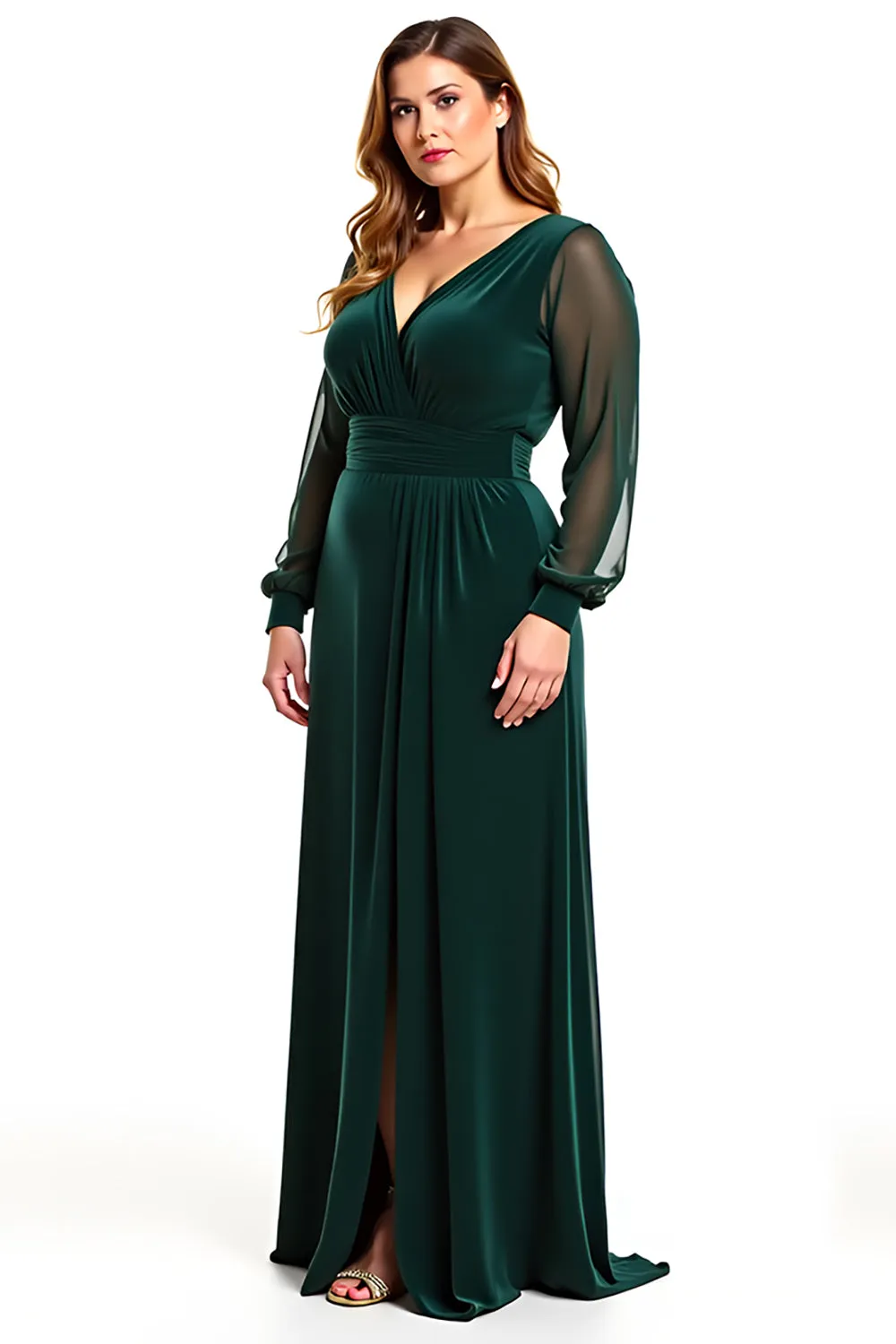 A Line Pine V Neck Long Sleeves Long Mother Of Bride Dress sold by Zapaka product image thumbnail 3